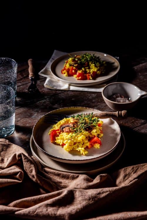 Vegan risotto met champignons